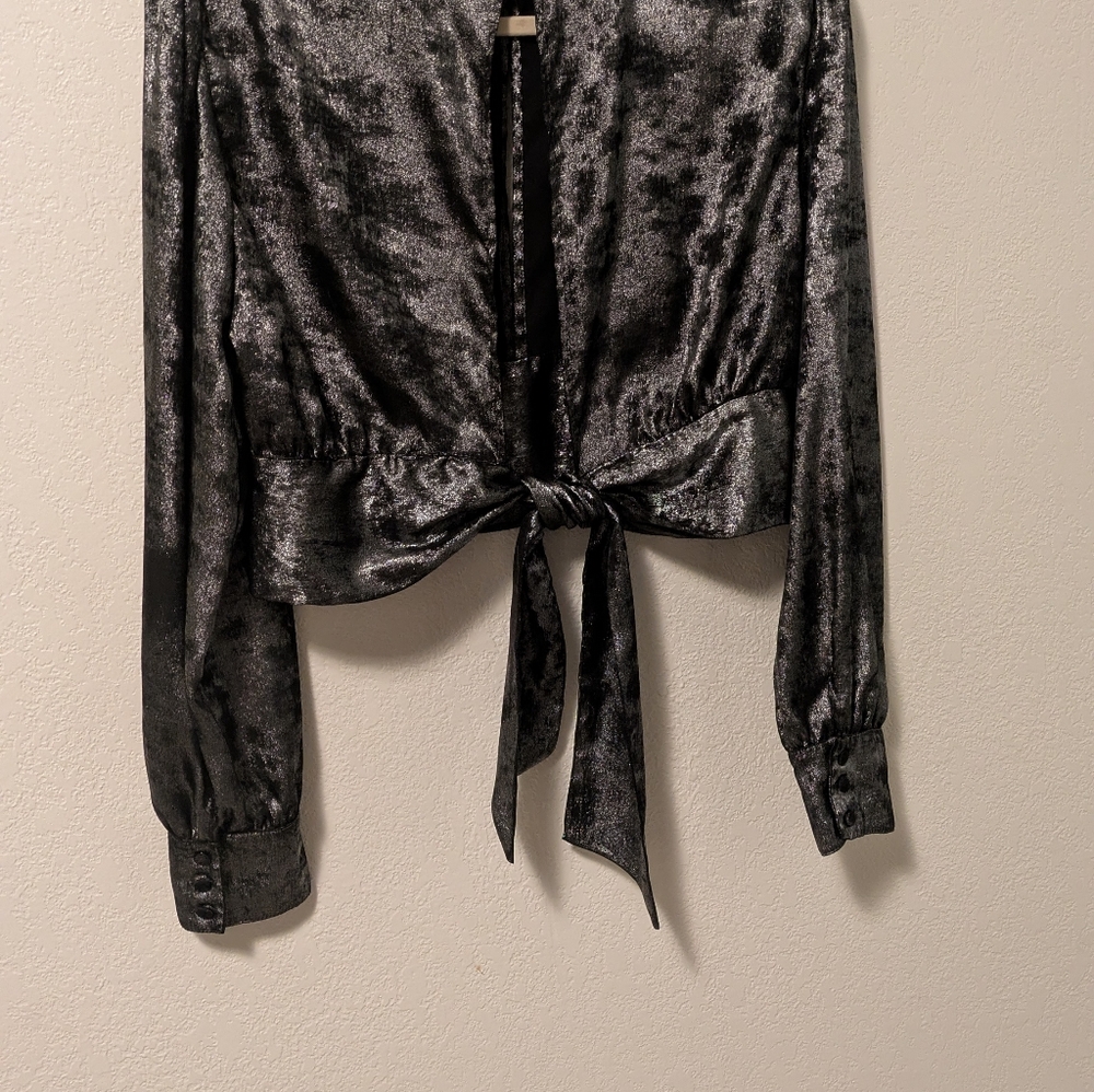 Top Shop Shimmering Black Long Sleeve Top - Picture 5 of 6